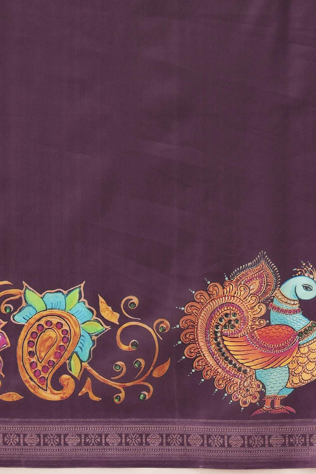 Violet Kalamkari Printed Art Silk Saree (SZ-DGMAYLI-1-PP-3104)