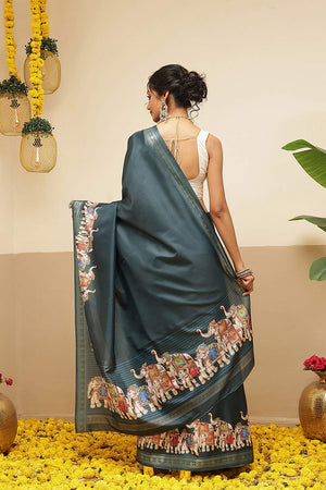 Green Animal Printed Art Silk Saree (SZ-DGMAYLI-1-TL-3101)