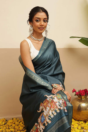 Green Animal Printed Art Silk Saree (SZ-DGMAYLI-1-TL-3101)