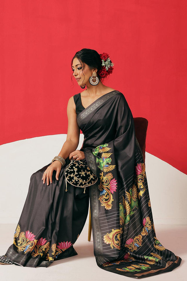 Black Printed Art Silk Saree (SZ-DGMAYLI-BL-3009)
