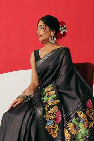Black Printed Art Silk Saree (SZ-DGMAYLI-BL-3009)