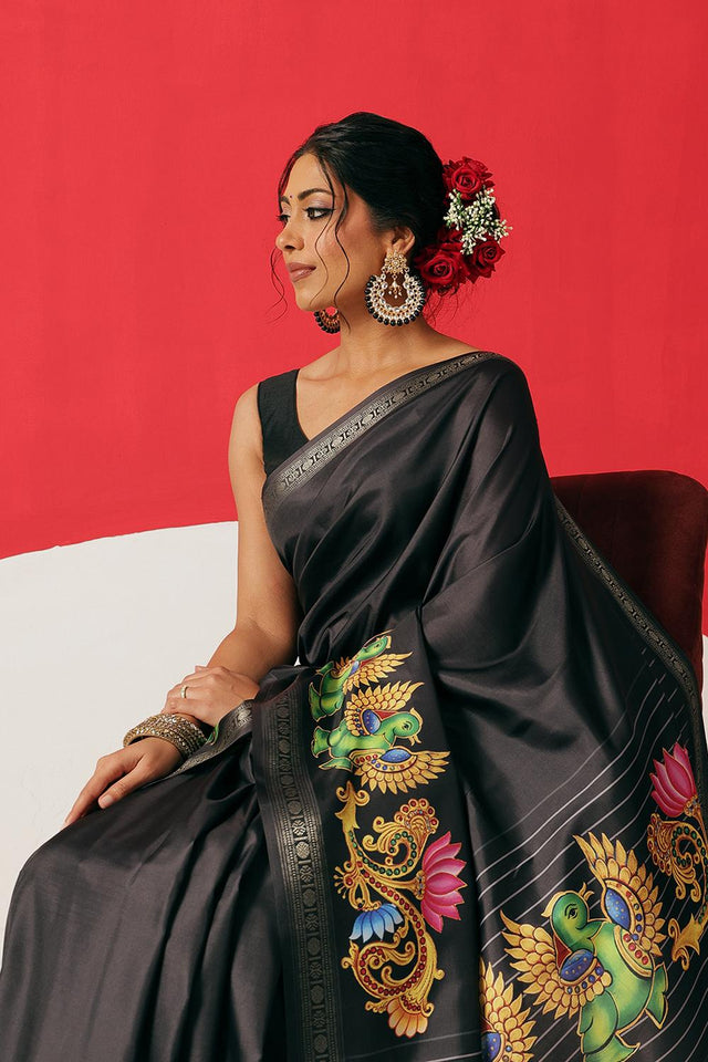 Black Printed Art Silk Saree (SZ-DGMAYLI-BL-3009)
