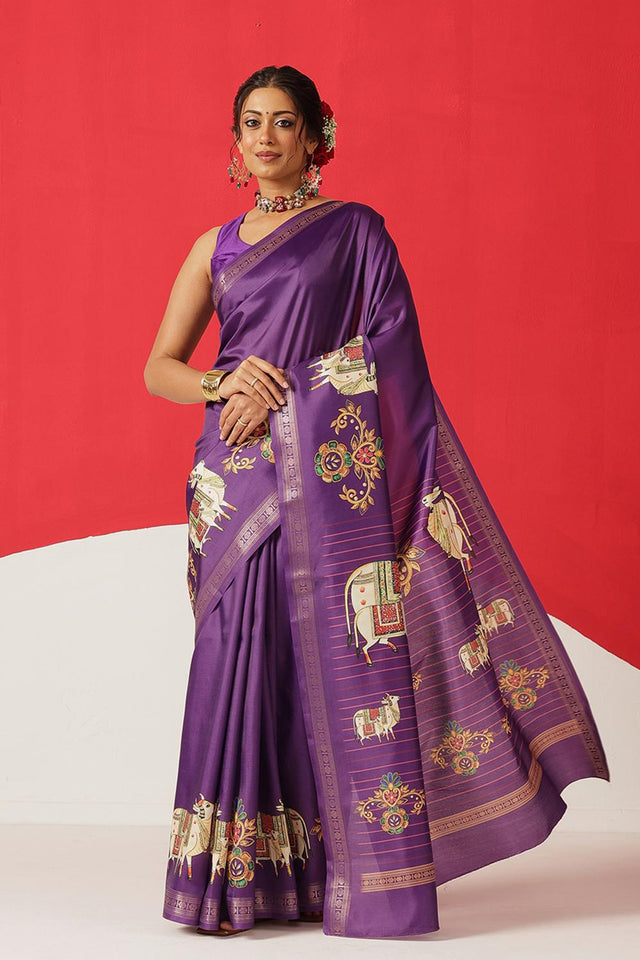 Violet Printed Art Silk Saree (SZ-DGMAYLI-PP-3008)