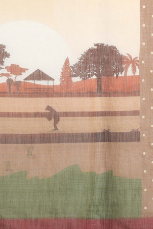 Yellow Cotton Zari Tissue Printed Saree