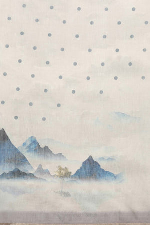 Beige Cotton Zari Tissue Printed Saree