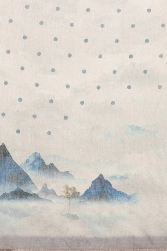 Beige Cotton Zari Tissue Printed Saree