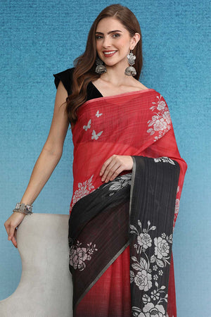 Black Cotton Zari Tissue Printed Saree