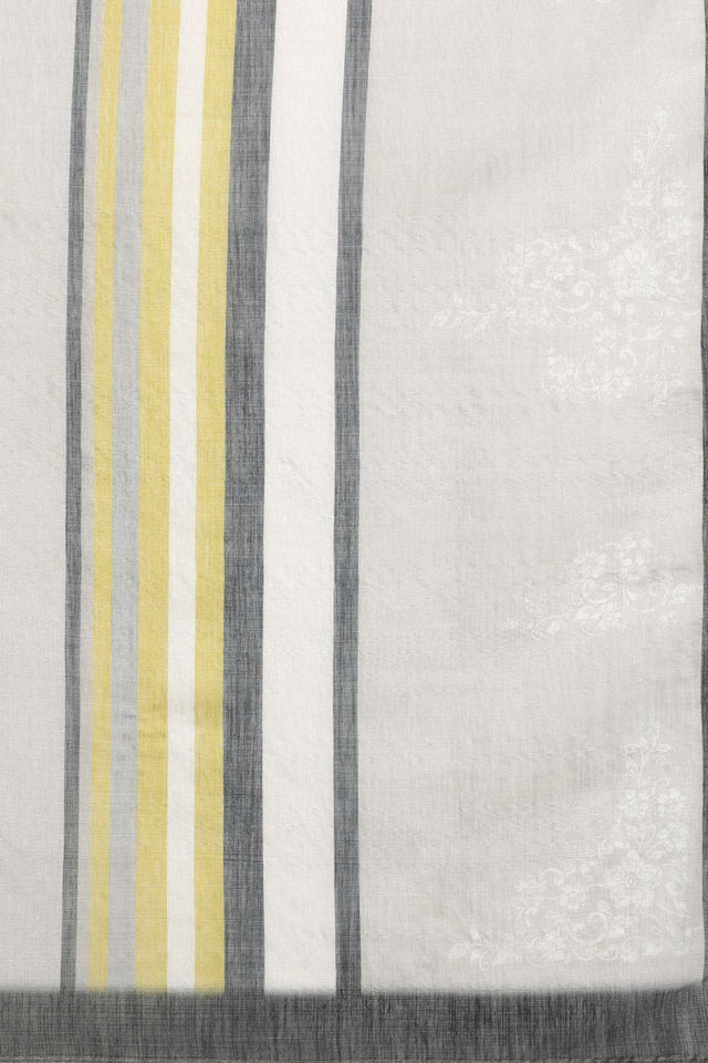 Grey Cotton Zari Tissue Printed Saree