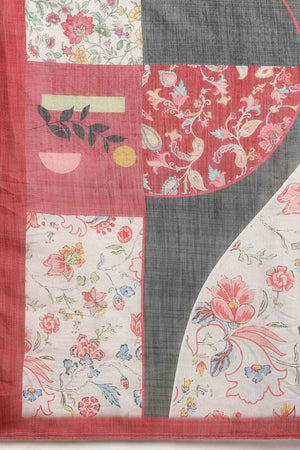 Grey Cotton Zari Tissue Printed Saree