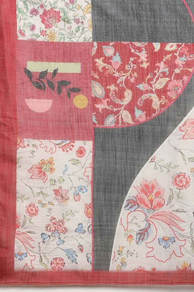 Grey Cotton Zari Tissue Printed Saree