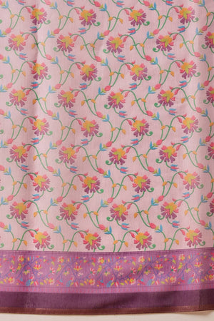 Lavender Floral Printed Cotton Blend Saree