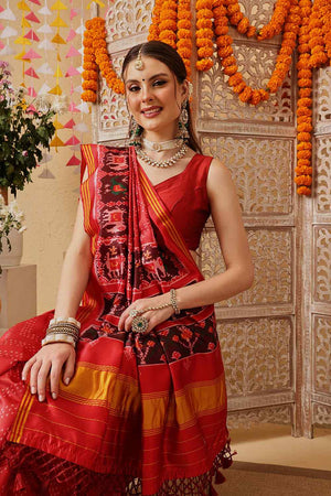 Red Printed Silk Saree