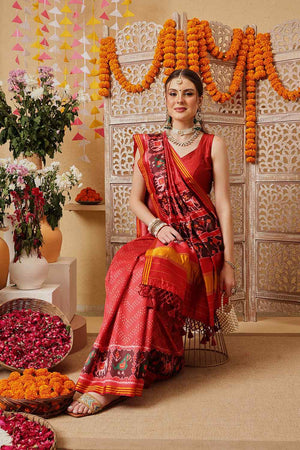 Red Printed Silk Saree