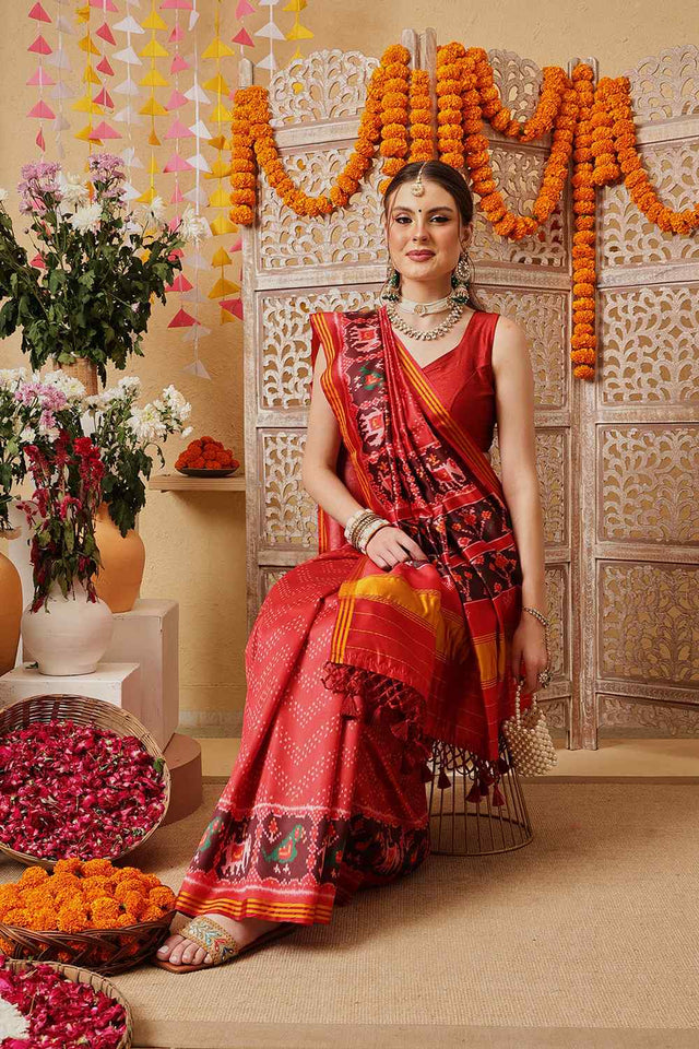 Red Printed Silk Saree