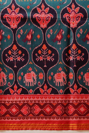 Turquoise Printed Silk Saree