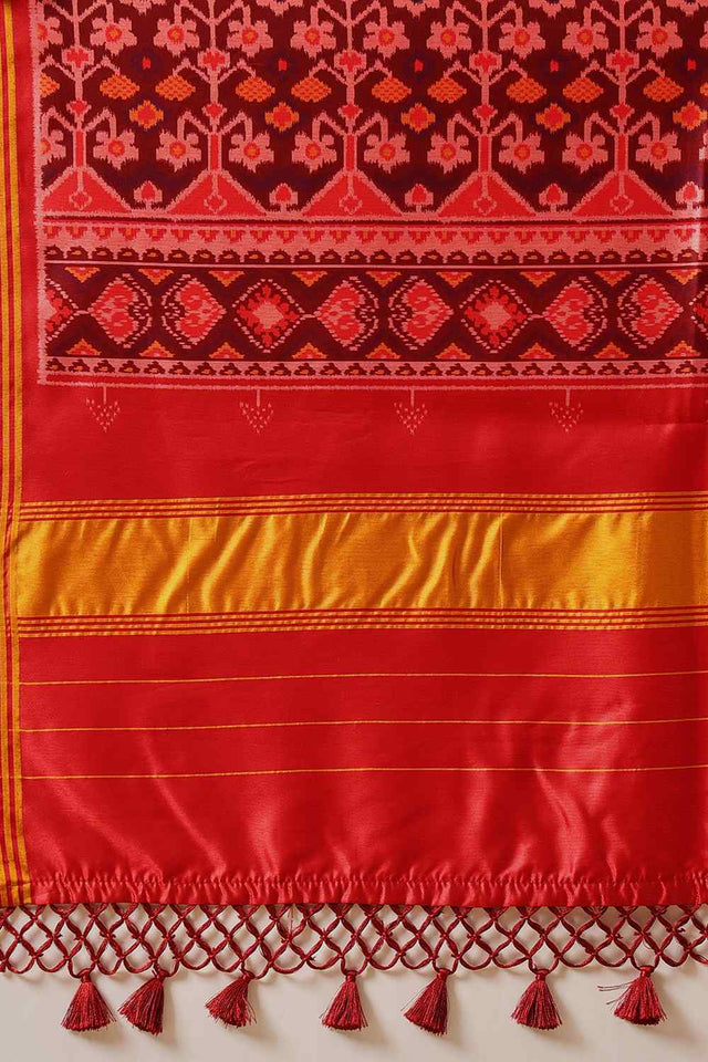 Turquoise Printed Silk Saree