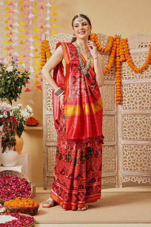 Multi Color Printed Silk Saree