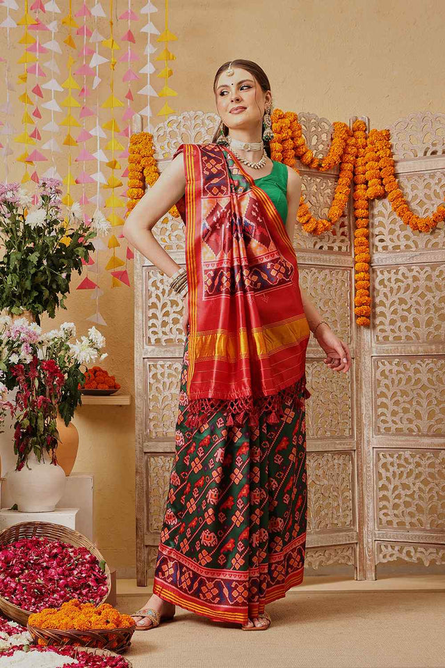 Green Printed Silk Saree