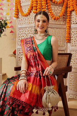 Green Printed Silk Saree