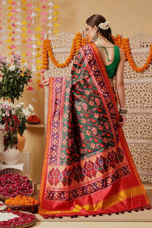 Green Printed Silk Saree