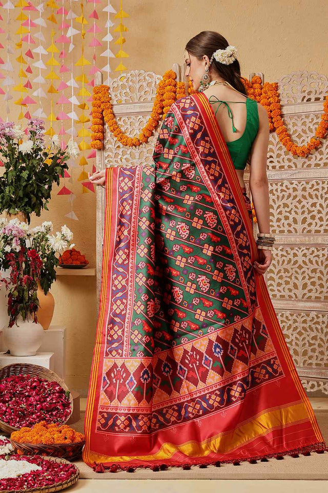 Green Printed Silk Saree