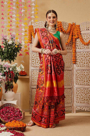 Mustard Printed Silk Saree