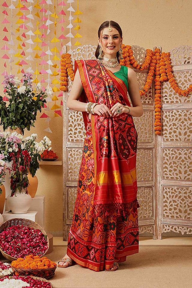 Mustard Printed Silk Saree
