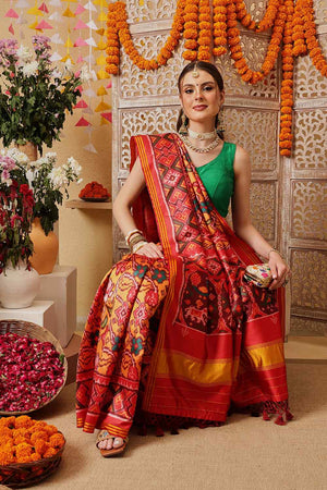 Mustard Printed Silk Saree