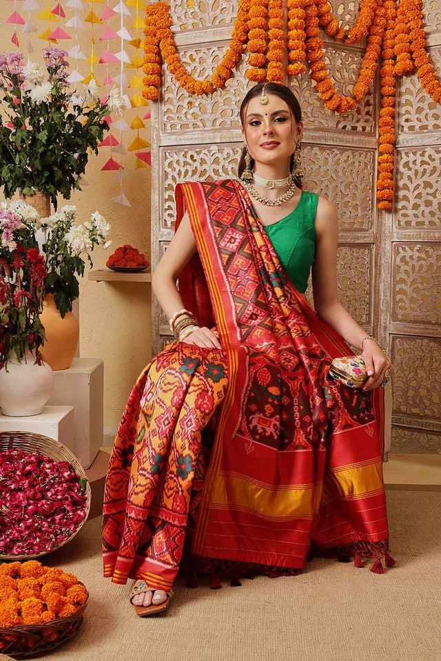 Mustard Printed Silk Saree