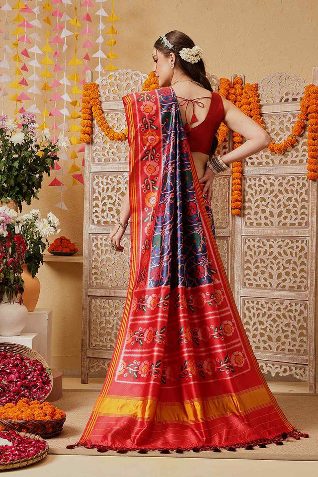 Blue Printed Silk Saree