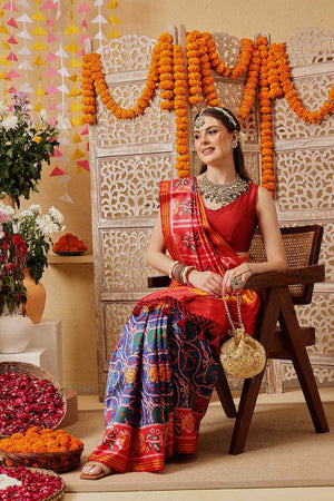 Blue Printed Silk Saree