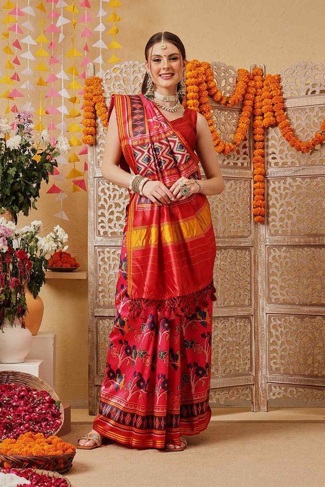 Pink Printed Silk Saree