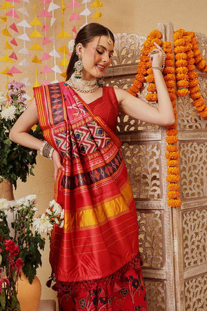 Pink Printed Silk Saree