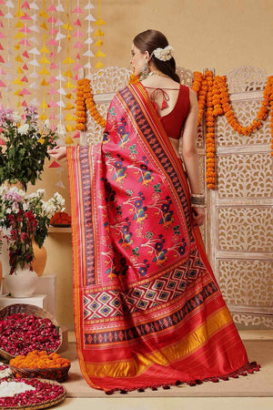 Pink Printed Silk Saree