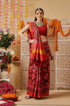 Violet Printed Silk Saree