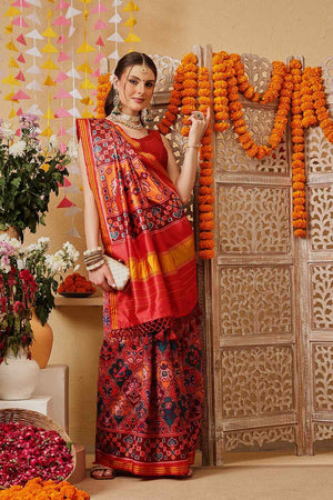 Multi Color Printed Silk Saree