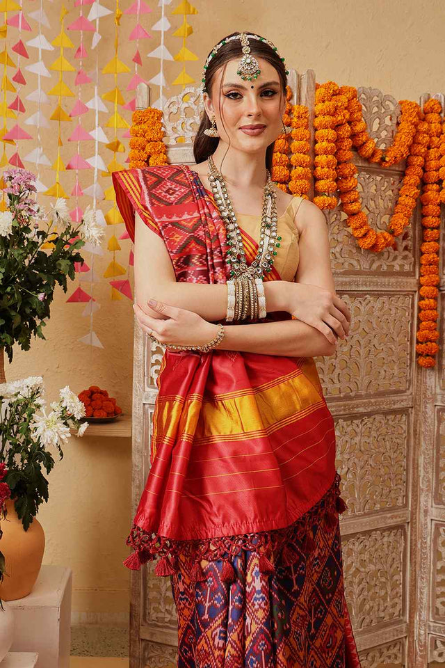 Mustard Printed Silk Saree