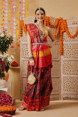 Mustard Printed Silk Saree