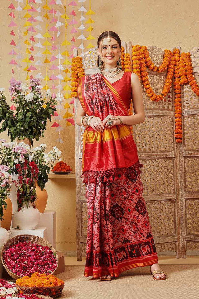 Pink Printed Silk Saree