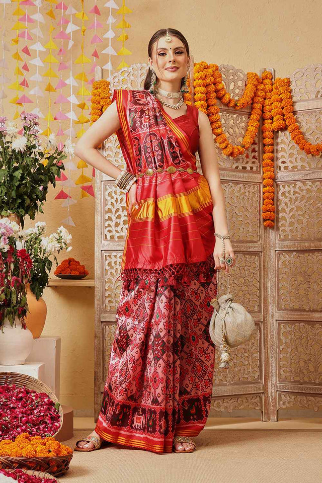 Pink Printed Silk Saree