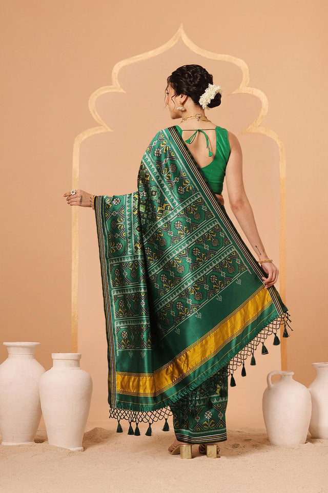 Green Patola Printed Silk Saree