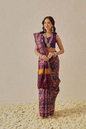 Violet Patola Printed Silk Saree