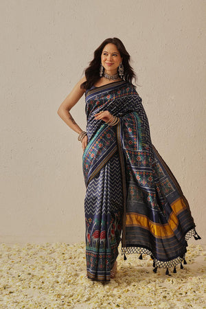 Navy Blue Patola Printed Silk Saree (SZ-DGPATOLA-2968)