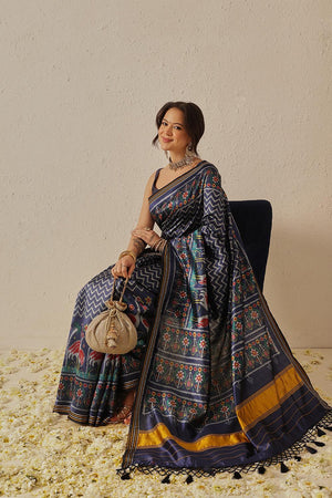 Navy Blue Patola Printed Silk Saree (SZ-DGPATOLA-2968)