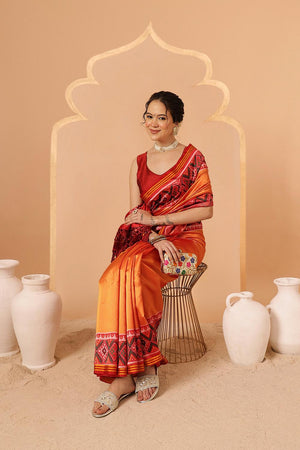 Orange Patola Printed Silk Saree (SZ-DGPATOLA-2978)