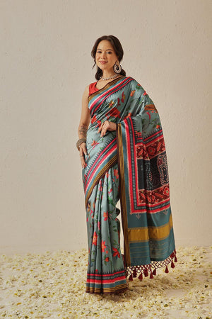 Turquoise Paithani Printed Silk Saree (SZ-DGPATOLA-2983)