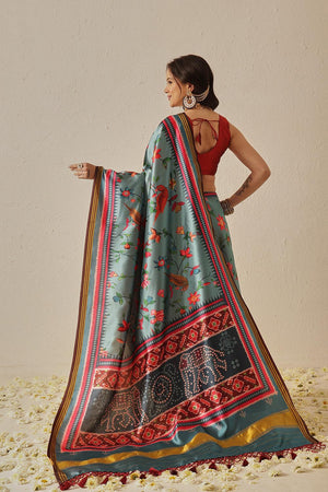 Turquoise Paithani Printed Silk Saree (SZ-DGPATOLA-2983)