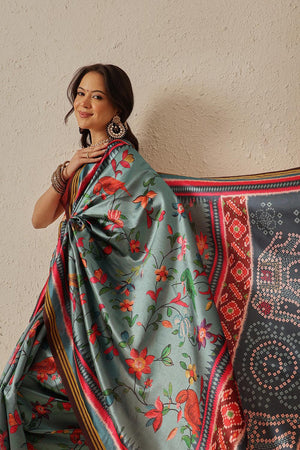 Turquoise Paithani Printed Silk Saree (SZ-DGPATOLA-2983)