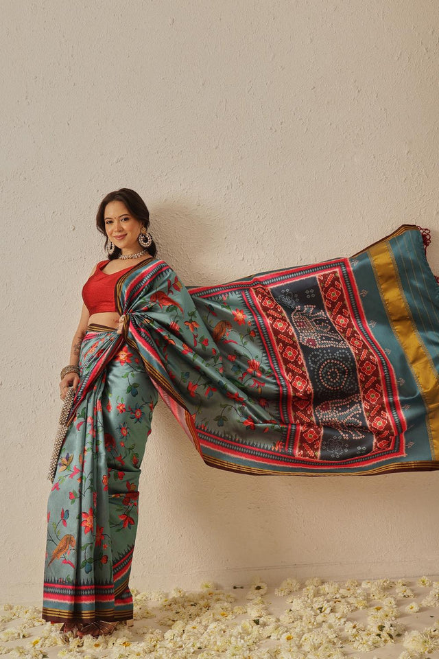Turquoise Paithani Printed Silk Saree (SZ-DGPATOLA-2983)