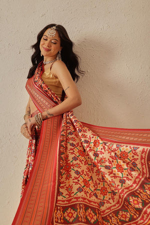 Beige Patola Printed Silk Saree